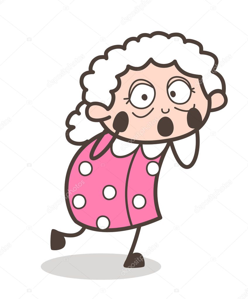 Cartoon Shocked Granny Expression Vector Illustration