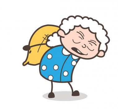 Çizgi film yaşlı kadın emek çuval vektör çizim bir paket taşıma