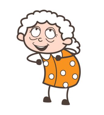 Karikatür mutlu yaşlı kadın ifade ve poz vektör çizim