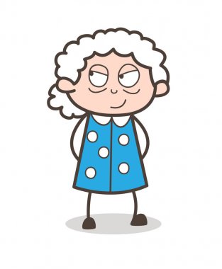 Karikatür akıllı yaşlı kadın yüz ifade vektör çizim
