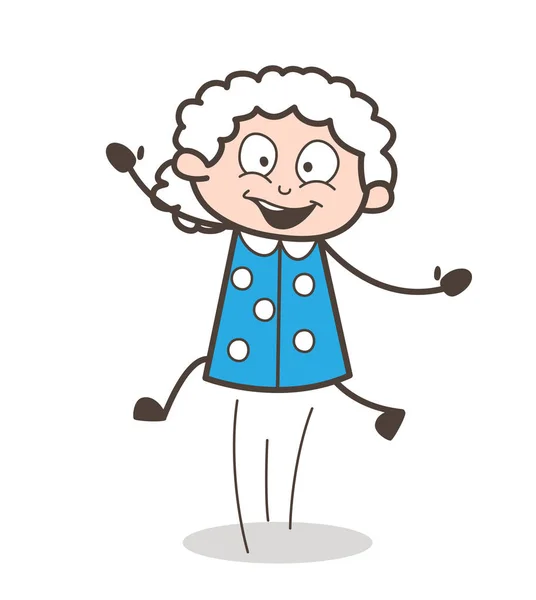Cartone animato allegro nonnina salto in eccitazione vettoriale illustrazione — Vettoriale Stock