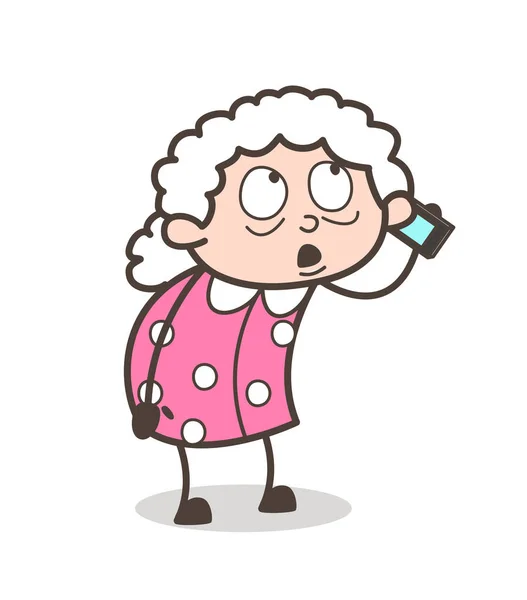 Cartoon Granny praten op telefoon vectorillustratie — Stockvector