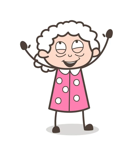 漫画うれしそうなおばあちゃんの手ジェスチャー ベクトル図 — ストックベクタ