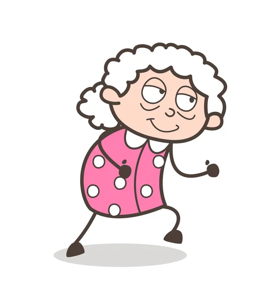 Desenhos animados Happy Old Lady Pronto para executar ilustração vetorial —  Vetores de Stock
