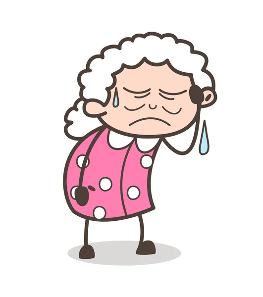 Cartoon trieste oude dame huilen vectorillustratie — Stockvector