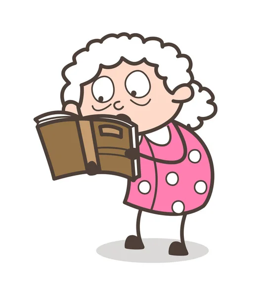 Cartoon oma lezen boek vectorillustratie — Stockvector