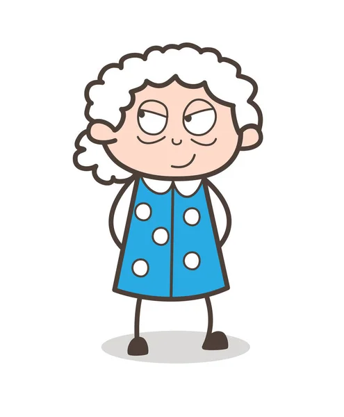 Illustration vectorielle d'expression de visage de vieille dame intelligente de bande dessinée — Image vectorielle