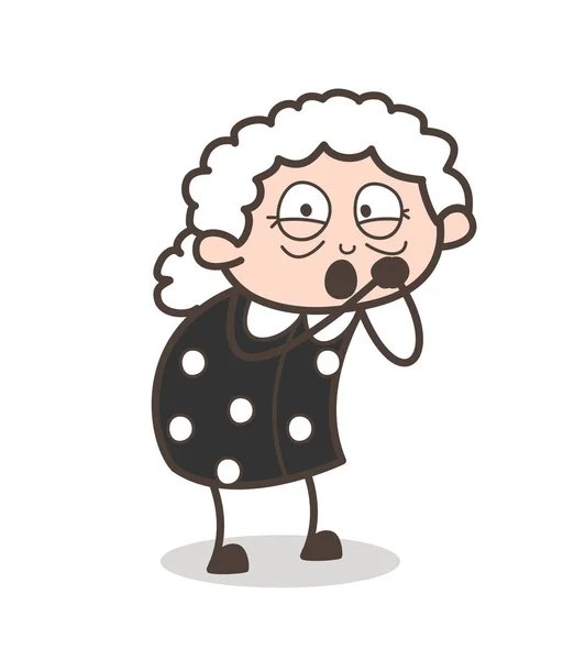Cartoon Shocked Old Granny Face Expression Vector Illustration — Stock Vector