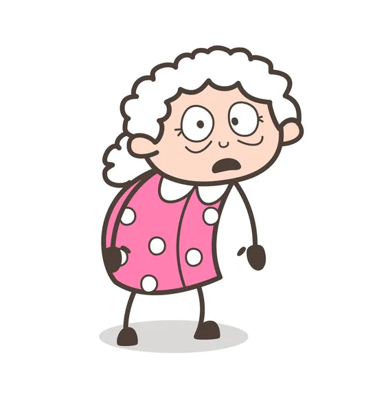 Illustration vectorielle d'expression craintive de vieille femme de bande dessinée — Image vectorielle