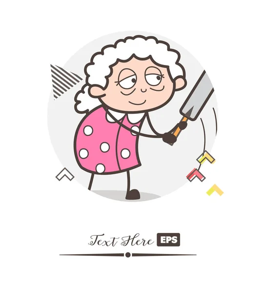 Grand-mère de dessin animé jouant avec l'illustration vectorielle de chauve-souris — Image vectorielle