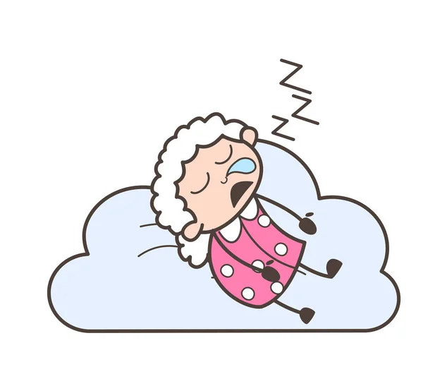 Dibujos animados divertida abuela durmiendo y roncando Vector Ilustración — Vector de stock