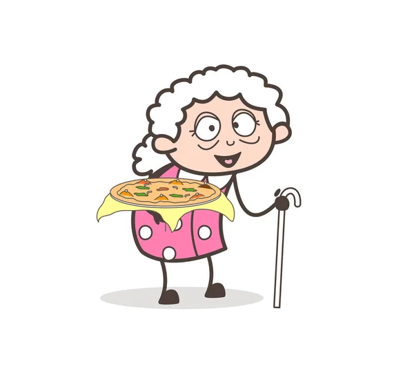 Illustrazione vettoriale della pizza fatta in casa della nonna del fumetto — Vettoriale Stock