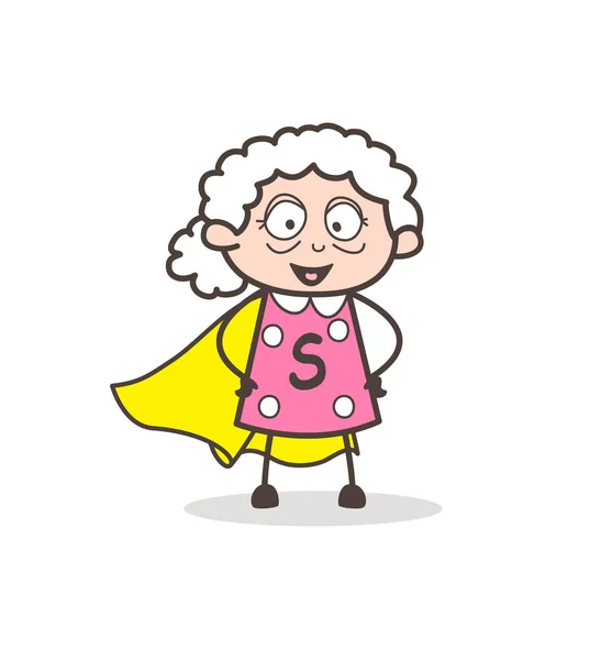 Cartoon Super Grandmother Character Vector Illustration — Stock Vector