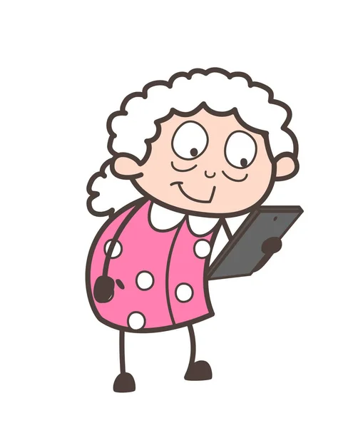 Vektör çizim karikatür büyükanne okuma mesajları — Stok Vektör