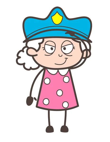 Cartoon Granny Inspector Saluting Vector Illustration — Stock Vector