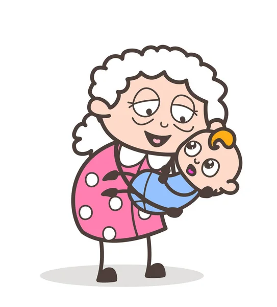 Cartone animato nonna sollevato un bambino nel giro vettoriale grafica — Vettoriale Stock