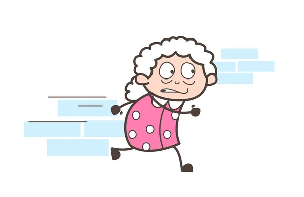 Cartoon asustado abuela corriendo vector concepto — Archivo Imágenes Vectoriales