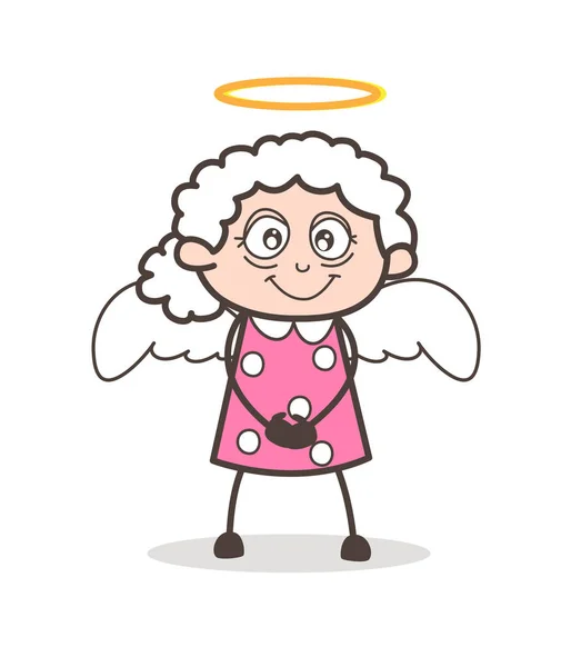 Caricatura linda abuela ángel vector carácter — Vector de stock