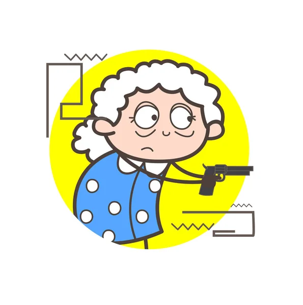 Rajzfilm az öreg hölgy találat fegyvert önvédelmi vektor illusztráció — Stock Vector