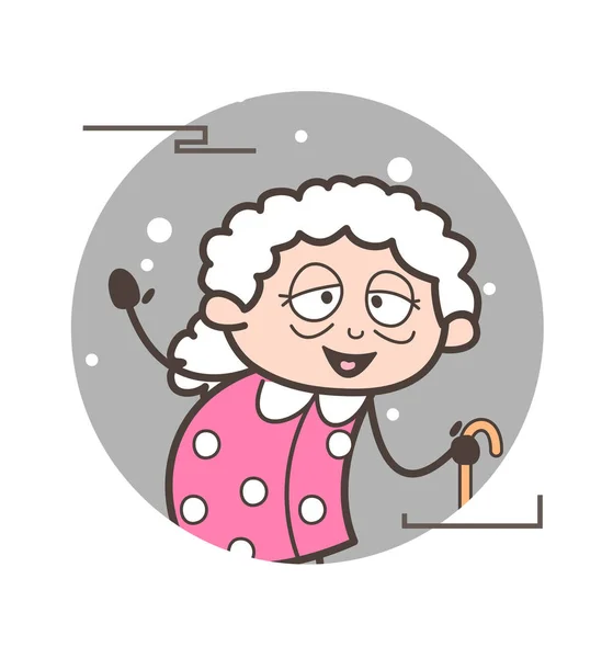 Cartone animato felice vecchia signora gesturing con mano vettoriale illustrazione — Vettoriale Stock