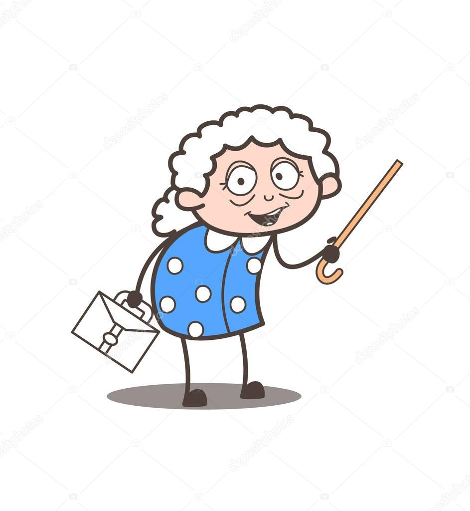 Cartoon Old Woman Going on Job Vector Concept