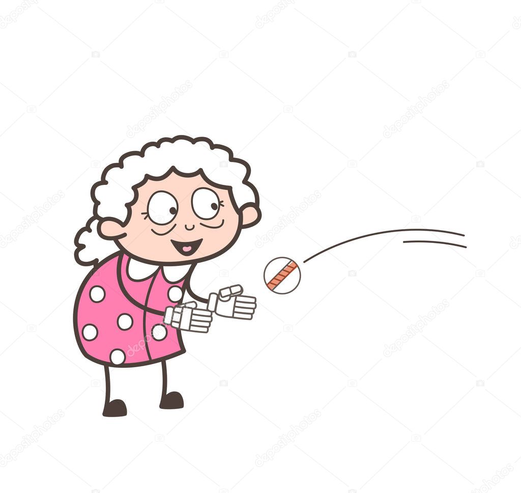Cartoon Grandmother Playing with Ball Vector Illustration