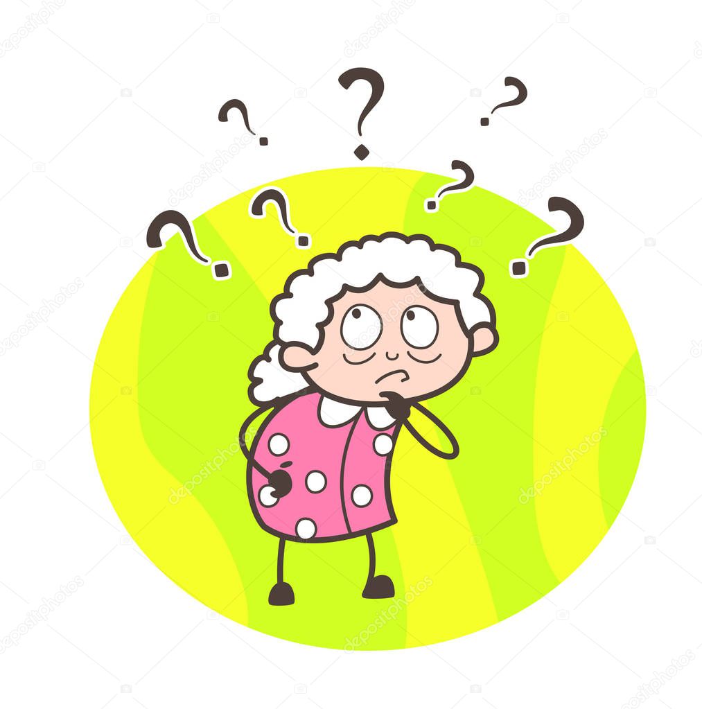 Confused Cartoon Granny Thinking an Idea Vector Concept