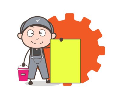 Bir ileti afiş vektör çizim gösterilen çizgi film ressam