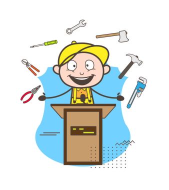 Çizgi film tesisatçı çocuk araçları vektör çizim sunulması