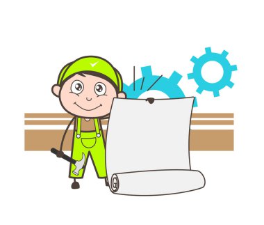 Bir parşömen afiş vektör çizim gösterilen çizgi film tesisatçı