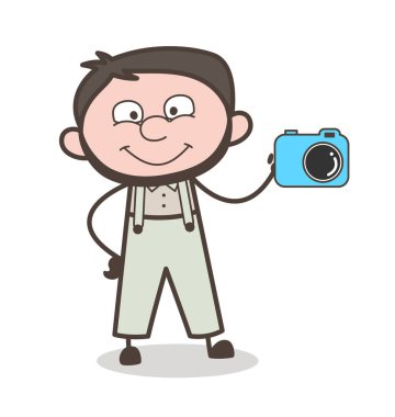 Çizgi film adam bir kamera vektör çizim teşvik