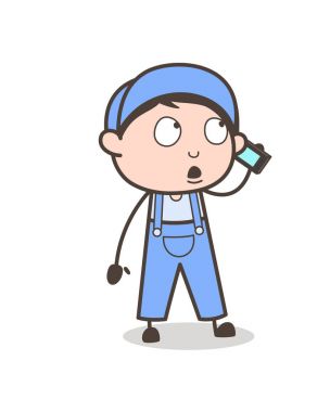 İstemci ile telefon vektör çizim üzerinde konuşuyor karikatür servis çocuk