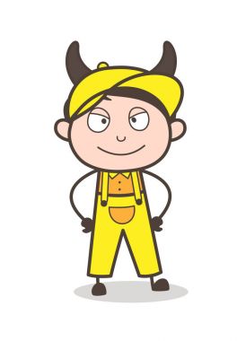 Çizgi film kötü genç çocuk gülümseyen yüz vektör