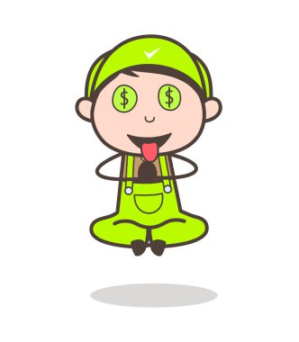 Çizgi film aç gözlü çocuk para-ağız yüz vektör çizim