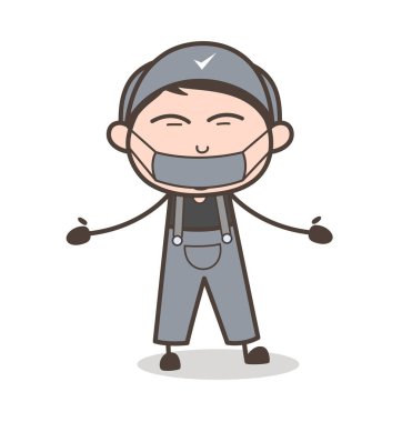 Çizgi film Yardımcısı çocuk yüz tıbbi maskesi vektör çizim ile