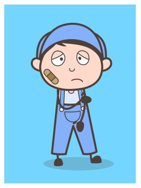 Yaralı genç çocuk yüz vektör çizim karikatür