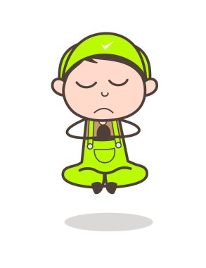 Çizgi film genç çocuk meditasyon vektör çizim yapıyor