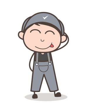 Karikatür komik utangaç çocuk yüz vektör çizim