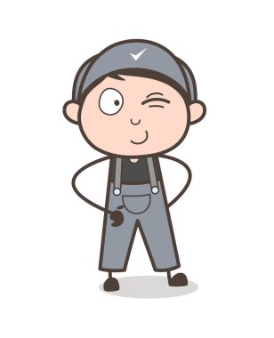 Çizgi film yaramaz çocuk göz yüz vektör çizim göz kırpıyor