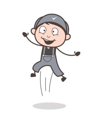 Karikatür komik çocuk heyecan vektör çizim içinde atlama heyecanlı