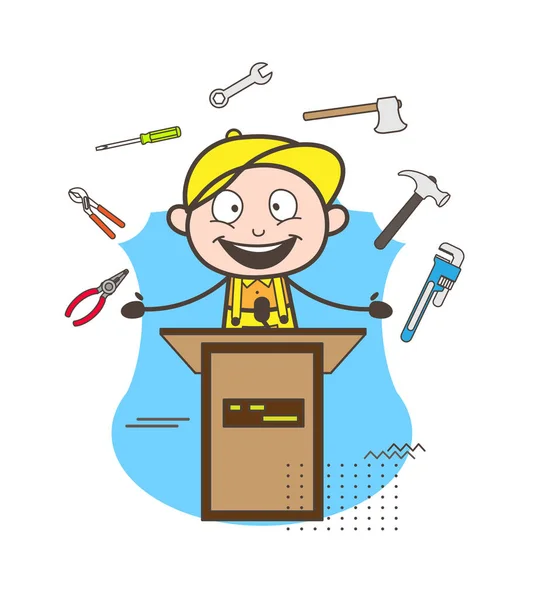 Illustrazione vettoriale degli strumenti di presentazione del ragazzo idraulico del fumetto — Vettoriale Stock