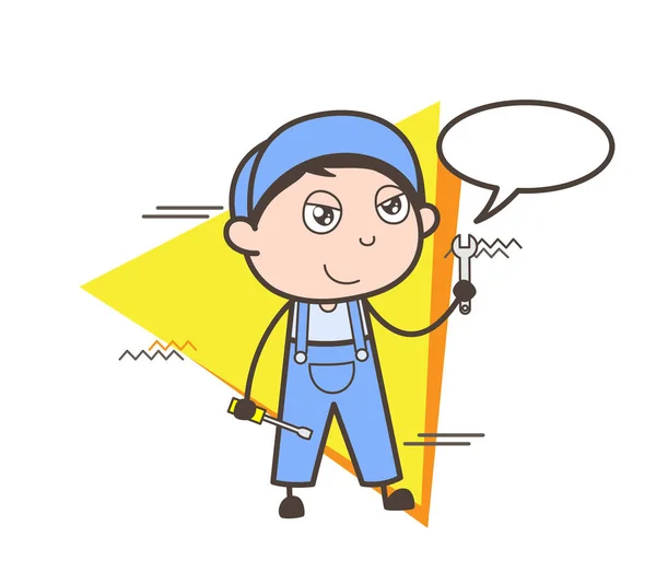 Cartoon Electrician with Chat Bubble Vector Illustration - Stok Vektor
