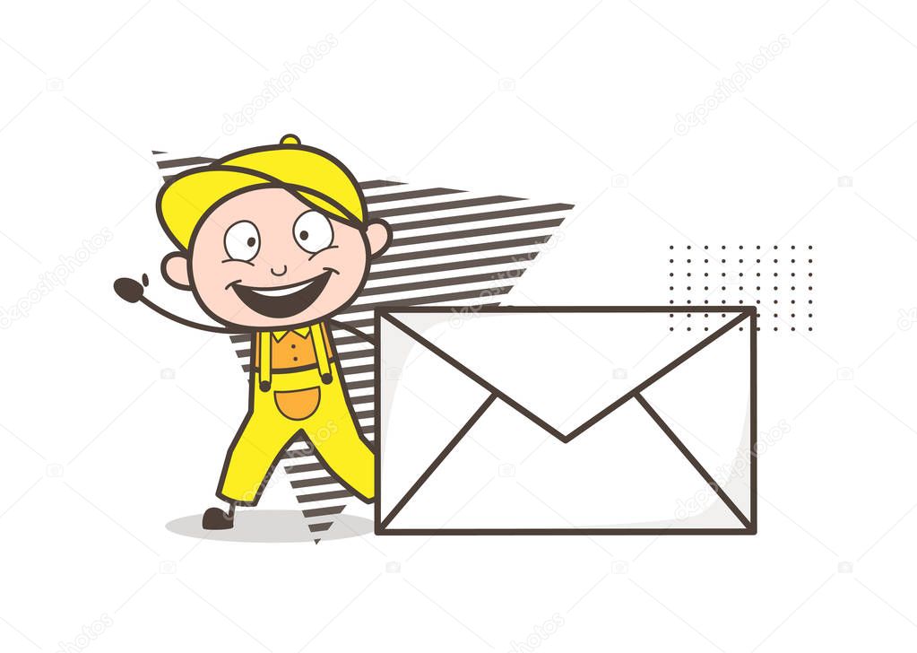 Cartoon Happy Boy with Letter Envelope Vector Illustration