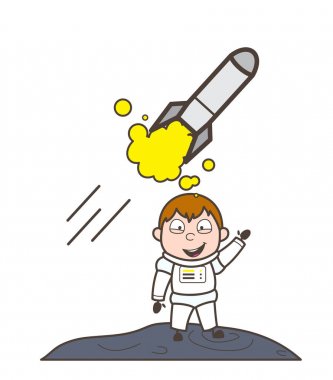 Vektör çizim başlatmak roket gösterilen çizgi film kozmonot