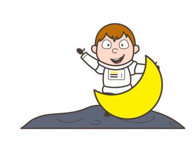 Çizgi film astronot Half Moon vektör çizim ile