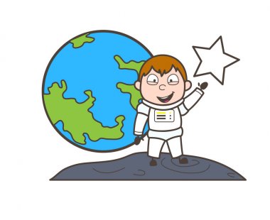 Karikatür mutlu astronot vektör yıldız resimde gösterilen