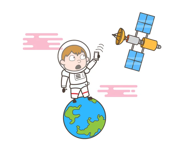 Cartoon Astronaut Trying Get Signal Vector Illustration — Stock Vector