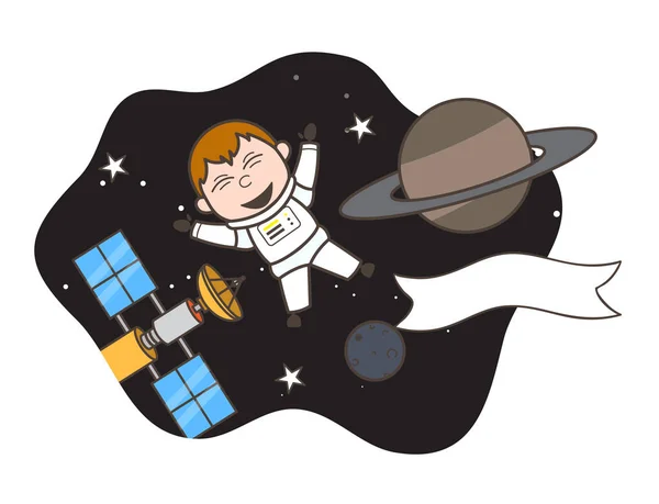 Cartoon kosmonaut vliegen in de ruimte vectorillustratie — Stockvector