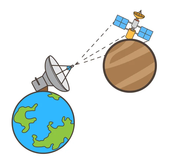 Satélite de la Tierra y Satélite de Marte Conectándose Concepto Vector — Vector de stock