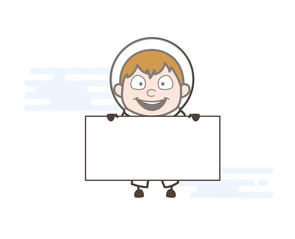 Astronauta dos desenhos animados mostrando uma mensagem Banner Vector Ilustração — Vetor de Stock